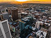 Denver skyline at sunset, urban cityscape