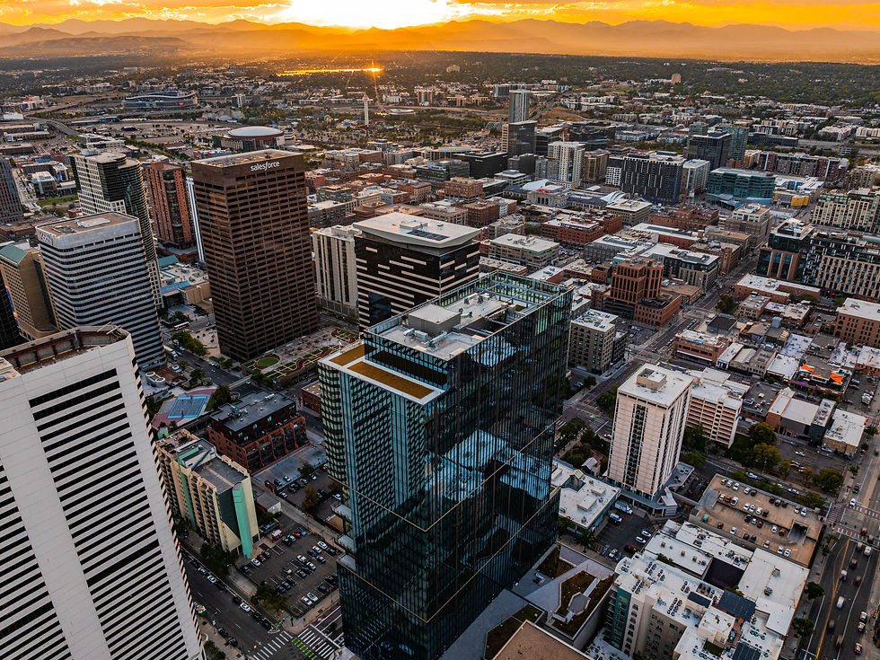 Denver skyline at sunset, urban landscape