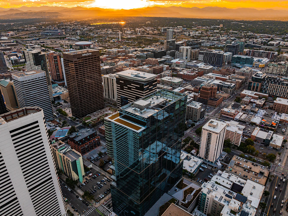 Denver skyline at sunset, urban landscape