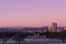 Denver sunrise skyline with mountains