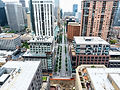 Aerial view of Denver's 16th Street Mall, showcasing its urban landscape