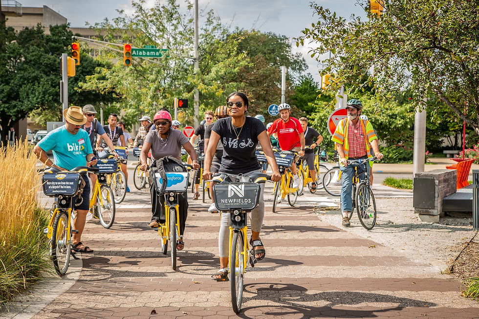 Group bike ride on city path